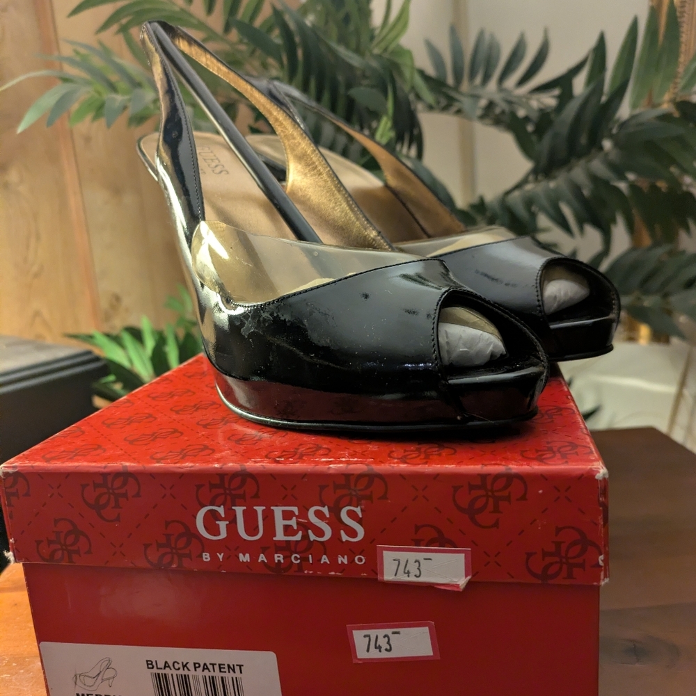 Guess Black Patent Slingback Heels